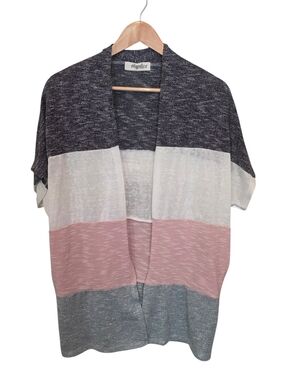Haptics EUC Shortsleeve Striped Panel Open-Front Oversized Beachy Cardigan Sz S